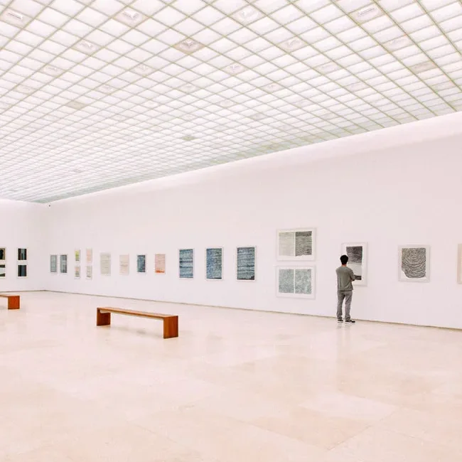 Clean gallery with polished stone floor