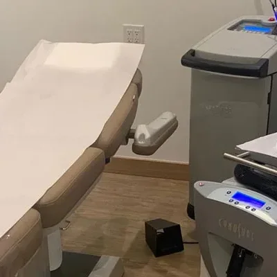 Clean exam room with treatment chair in a San Diego medical office