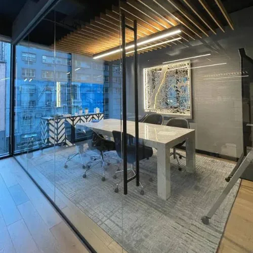 Clean glass conference room in an office building